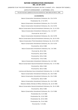 Nature Conservation Ordinance No. 15 of 1974