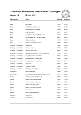 Scheduled Monuments in the Vale of Glamorgan Version 1.0 18 June 2008