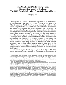 Nationalism As Art of Dialogy, the 2008 Candlelight Vigil Protests in South Korea