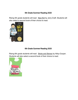 5Th Grade Summer Reading 2020 Rising 5Th Grade Students Will Read