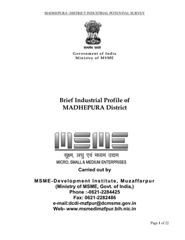 Brief Industrial Profile of MADHEPURA District