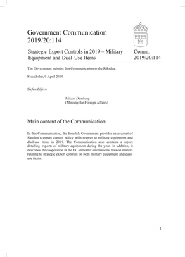 Military Equipment and Dual-Use Items Comm. 2019/20:114