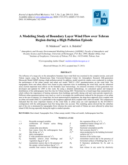 A Modeling Study of Boundary Layer Wind Flow Over Tehran Region During a High Pollution Episode