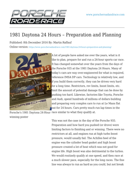 1981 Daytona 24 Hours – Preparation and Planning