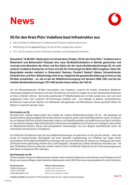 5G Für Den Kreis Plön: Vodafone Baut Infrastruktur