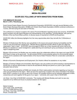 Media Release Scor Edc Follows up with Ministers