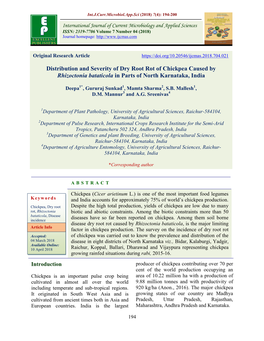 Distribution and Severity of Dry Root Rot of Chickpea Caused by Rhizoctonia Bataticola in Parts of North Karnataka, India