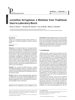 Loranthus Ferrugineus: a Mistletoe from Traditional Uses to Laboratory Bench Omar Z