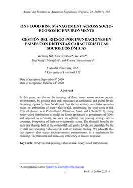 On Flood Risk Management Across Socio- Economic Environments