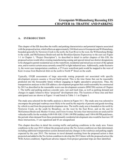 Greenpoint-Williamsburg Rezoning EIS CHAPTER 16: TRAFFIC and PARKING