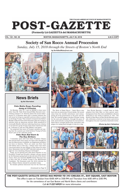 Society of San Rocco Annual Procession Sunday, July 15, 2018 Through the Streets of Boston’S North End by Northendwaterfront.Com