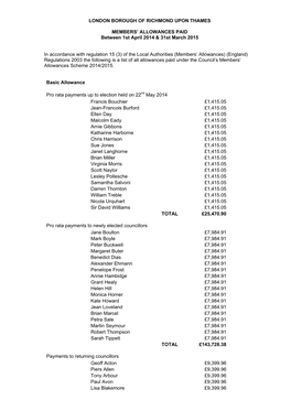 Members' Allowances Paid in 2014/15