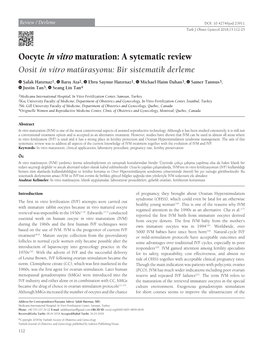 Oocyte in Vitro Maturation: a Sytematic Review Oosit in Vitro Matürasyonu: Bir Sistematik Derleme