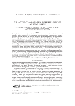 The Mature Stomatognathic System Is a Complex Adaptive System