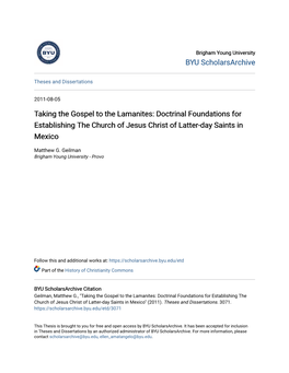 Taking the Gospel to the Lamanites: Doctrinal Foundations for Establishing the Church of Jesus Christ of Latter-Day Saints in Mexico