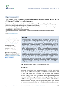 Mytella Strigata (Hanley, 1843) (Mollusca: Mytilidae) from Indian Waters