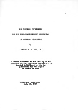 A Thesis Submitted to the Faculty of the Graduate School, Marquette University, in Partial Fulfillment of the Re­ Quirements for The