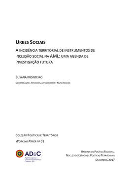 Urbes Sociais a Incidência Territorial De Instrumentos De Inclusão Social Na Aml: Uma Agenda De Investigação Futura