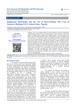 Indigenous Knowledge and the Art of Bone-Setting: the Case of Tauma in Bodinga LGA, Sokoto State, Nigeria