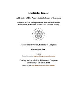 Mackinlay Kantor Papers