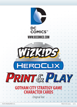 GOTHAM CITY STRATEGY GAME CHARACTER CARDS Original Text