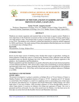 Diversity of Phytoplankton in Kshipra River- Triveni Station, Ujjain (M.P.)