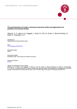 The Geochemistry of Modern Calcareous Barnacle Shells and Applications for Palaeoenvironmental Studies