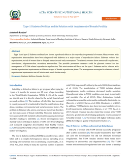 Type-1 Diabetes Mellitus and Its Relation with Impairment of Female Fertility