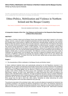 Ethno-Politics, Mobilization and Violence in Northern Ireland and the Basque Country Written by Pavlos Ioannis Koktsidis
