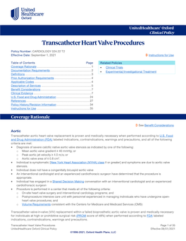 Transcatheter Heart Valve Procedures – Oxford Clinical Policy