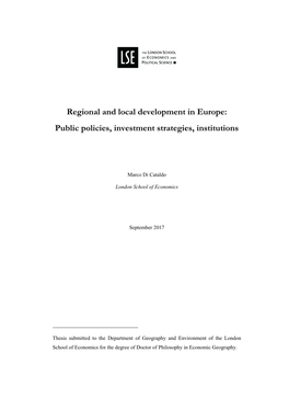 Regional and Local Development in Europe: Public Policies, Investment Strategies, Institutions