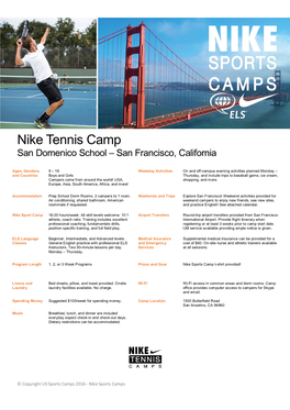 Nike Tennis Camp San Domenico School – San Francisco, California