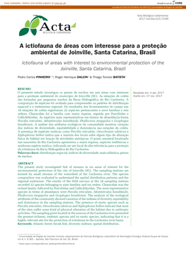 A Ictiofauna De Áreas Com Interesse Para a Proteção Ambiental