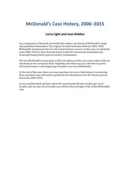 Mcdonald's Case History, 2006–2015