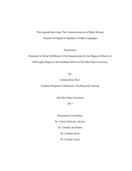 The Counternarratives of Black Women Teachers of English to Speakers of Other Languages Dissertation Pr