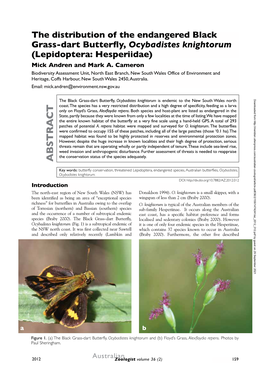 The Distribution of the Endangered Black Grass-Dart Butterfly, Ocybadistes Knightorum (Lepidoptera: Hesperiidae) Mick Andren and Mark A