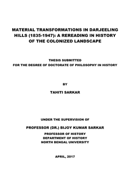 Material Transformations in Darjeeling Hills (1835-1947): a Rereading in History of the Colonized Landscape