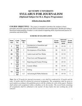 BA Journalism: Syllabus Proposed