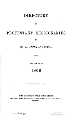 Directory of Protestant Missionaries in China