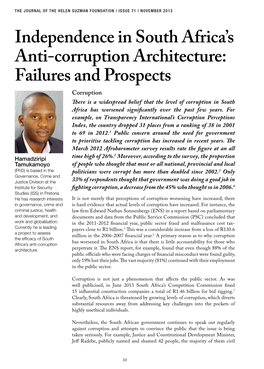 Independence in South Africa's Anti-Corruption Architecture