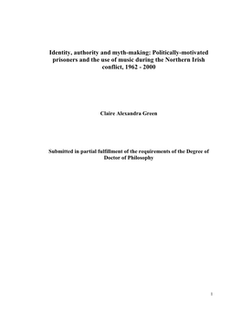 Identity, Authority and Myth-Making: Politically-Motivated Prisoners and the Use of Music During the Northern Irish Conflict, 1962 - 2000