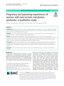 Pregnancy and Parenting Experiences of Women with Twin-To-Twin Transfusion Syndrome: a Qualitative Study