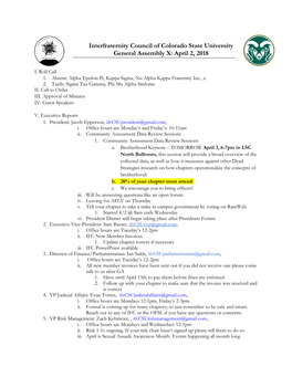 Interfraternity Council of Colorado State University General Assembly X: April 2, 2018