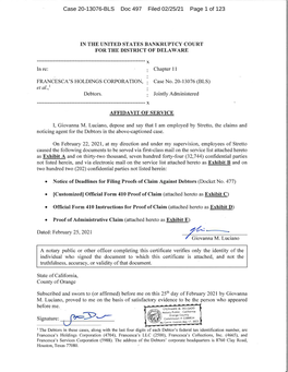 Case 20-13076-BLS Doc 497 Filed 02/25/21 Page 1 of 123 Case 20-13076-BLS Doc 497 Filed 02/25/21 Page 2 of 123