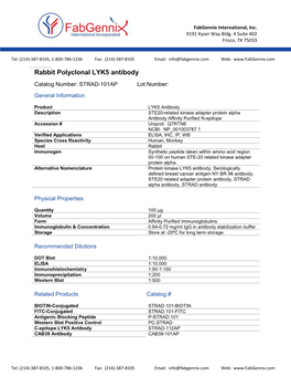 Rabbit Polyclonal LYK5 Antibody Catalog Number: STRAD-101AP Lot Number: General Information