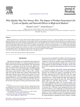 The Impact of Product Generation Life Cycles on Quality and Network Effects in High-Tech Marketsଝ Richard T