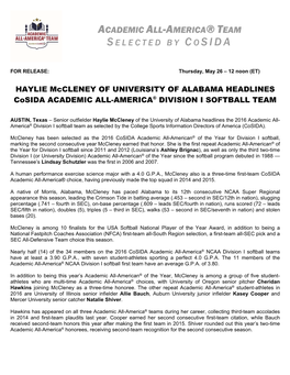 2016 Cosida Academic All-America Softball Teams