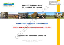 Plan Local D'urbanisme Intercommunal Projet D'aménagement Et De Développement Durables