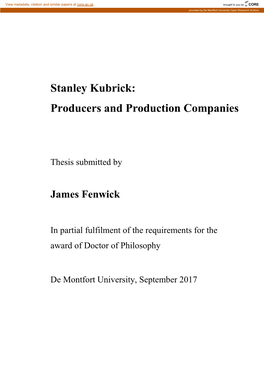 Stanley Kubrick: Producers and Production Companies