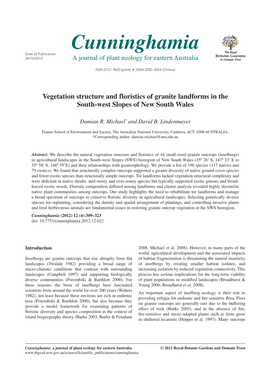 Cunninghamia Date of Publication: 24/10/2012 a Journal of Plant Ecology for Eastern Australia